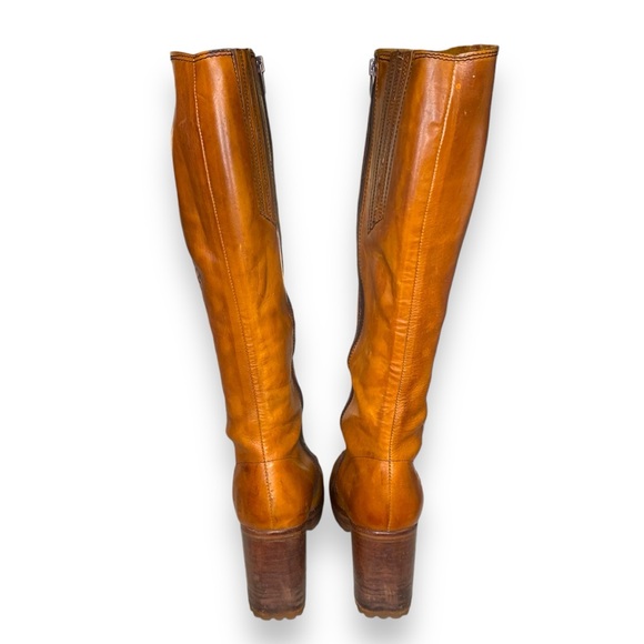 Vintage PLATFORM BOOTS Tan Leather Braided 1970s Campus Boots Size 8 - Picture 7 of 10